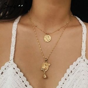 LAST ONE! Gold Rose Coin Layered Necklace